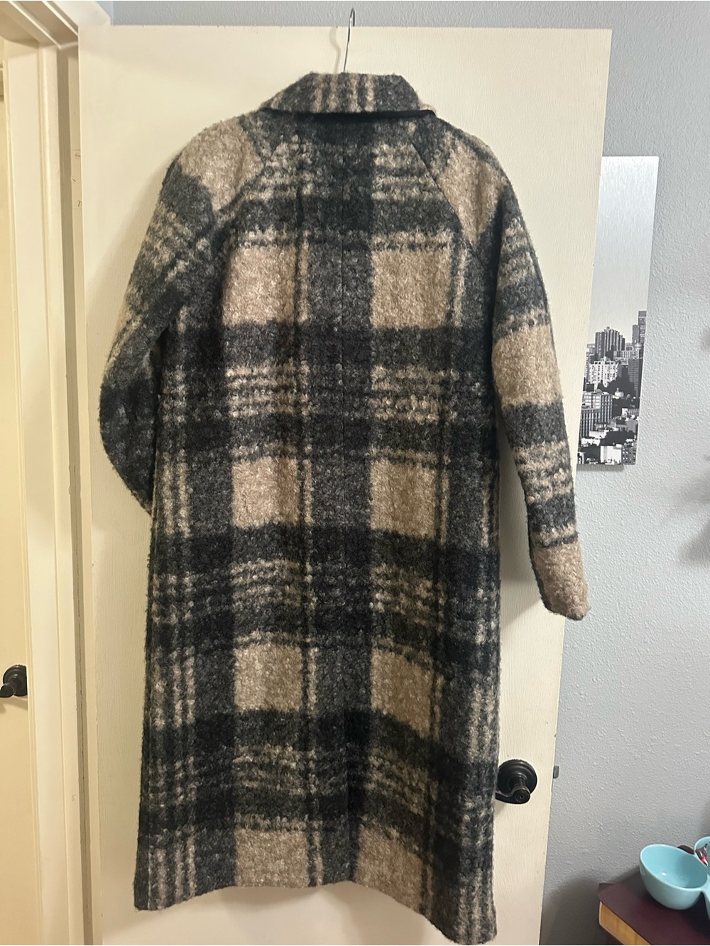 Marine Layer Plaid Longline Aspen Coat in Black & Tan - Picture 4 of 7